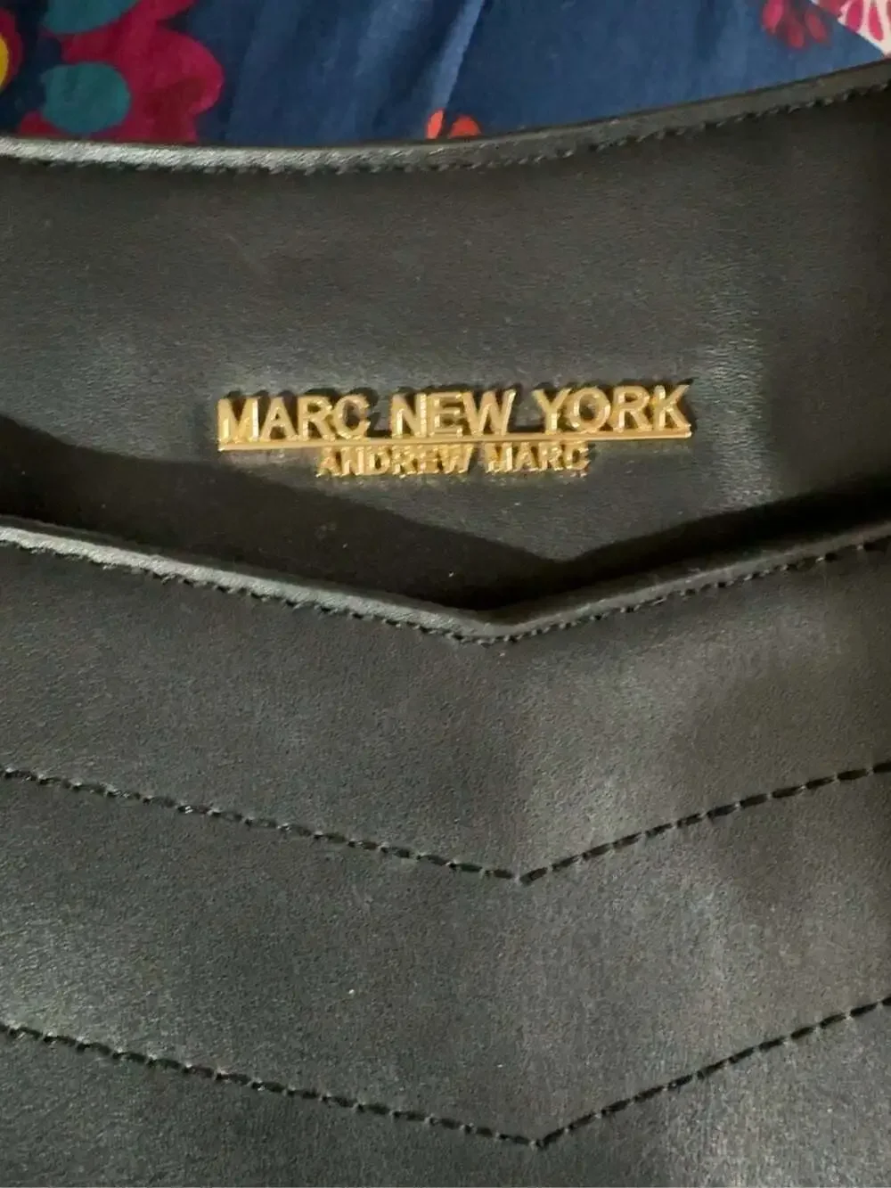 Marc New York Andrew Marc Black Quilted Tote Bag with Chain Straps and Pouch